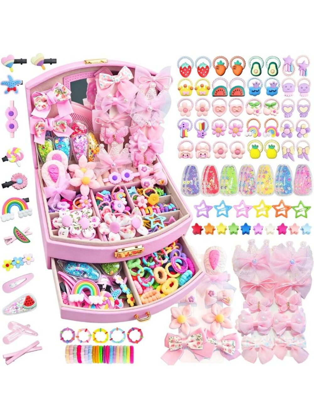 252-Piece Hair Accessories Set with Pink Storage - Perfect Back to School Gift